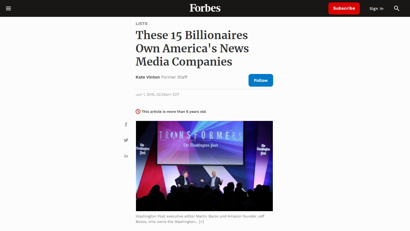 These 15 Billionaires Own America's News Media Companies - Forbes